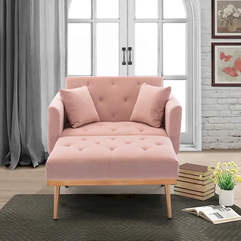 Chaise longue capitonnée rose 62.2 avec pieds en fer