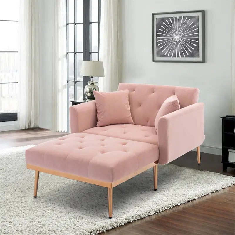 Chaise longue capitonnée rose 62.2 avec pieds en fer