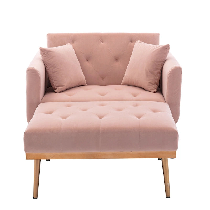 Chaise longue capitonnée rose 62.2 avec pieds en fer