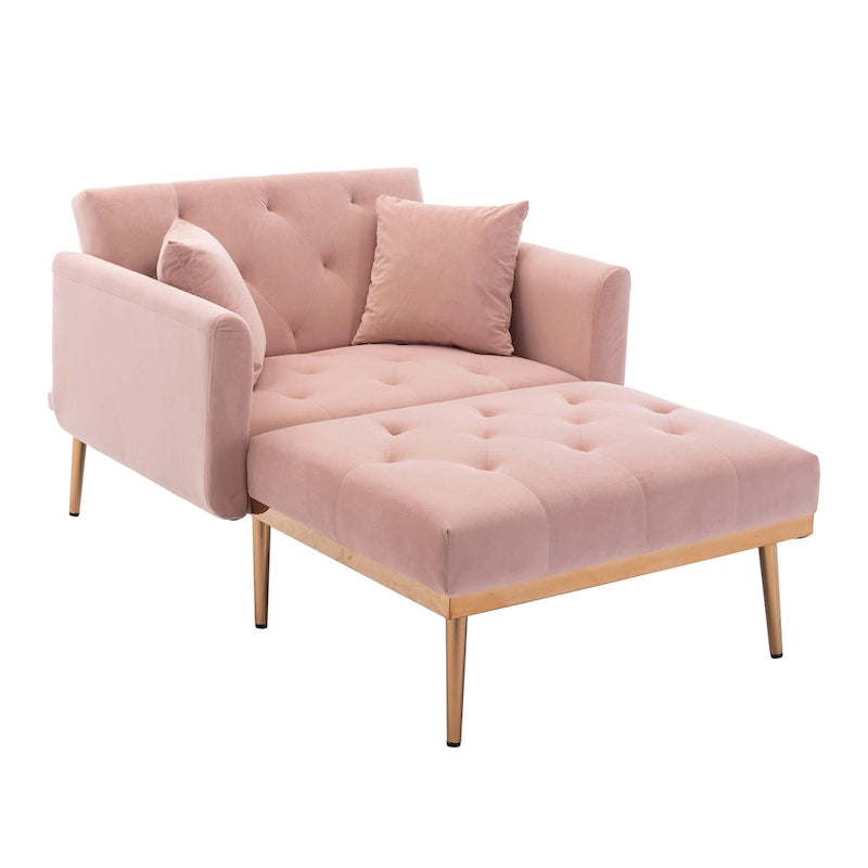 Chaise longue capitonnée rose 62.2 avec pieds en fer