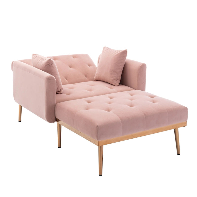 Chaise longue capitonnée rose 62.2 avec pieds en fer