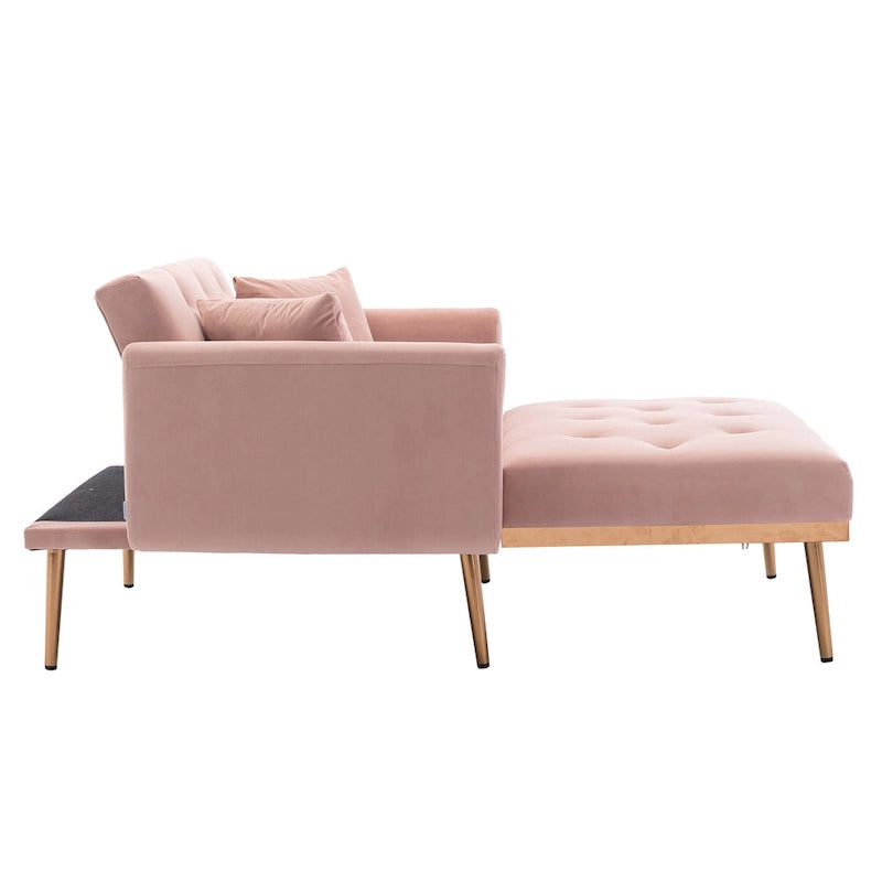 Chaise longue capitonnée rose 62.2 avec pieds en fer