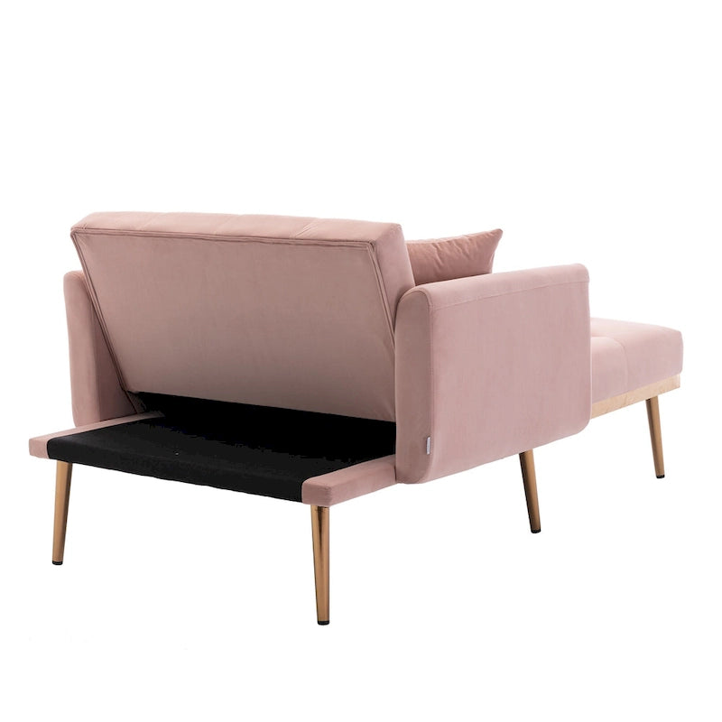 Chaise longue capitonnée rose 62.2 avec pieds en fer