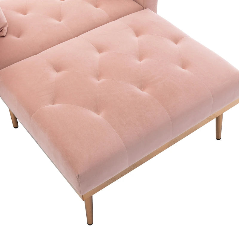 Chaise longue capitonnée rose 62.2 avec pieds en fer