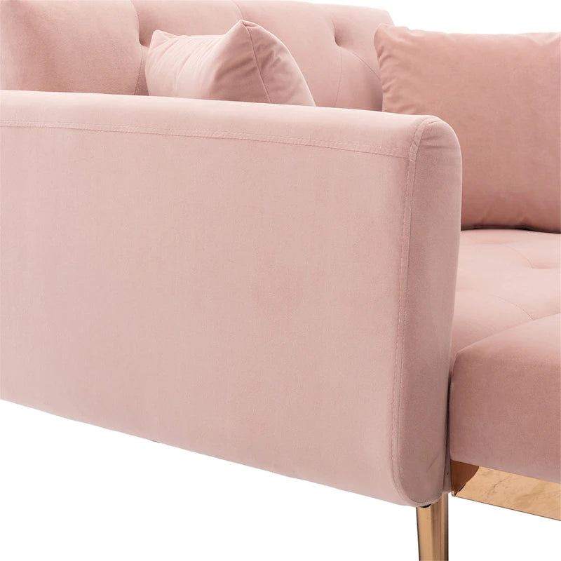 Chaise longue capitonnée rose 62.2 avec pieds en fer
