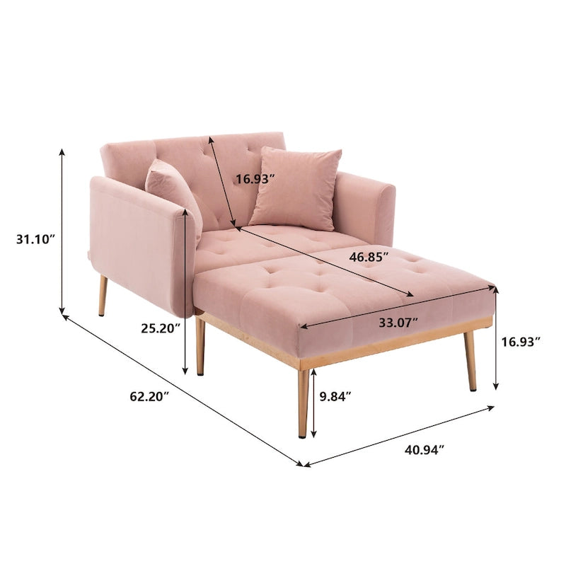 Chaise longue capitonnée rose 62.2 avec pieds en fer