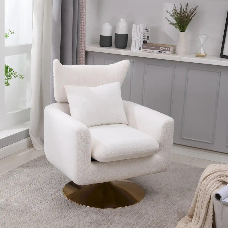 Fauteuil pivotant 360° accent blanc 29.9" avec base en fer