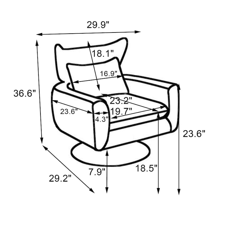 Fauteuil pivotant 360° accent blanc 29.9" avec base en fer