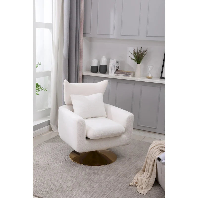 Fauteuil pivotant 360° accent blanc 29.9" avec base en fer