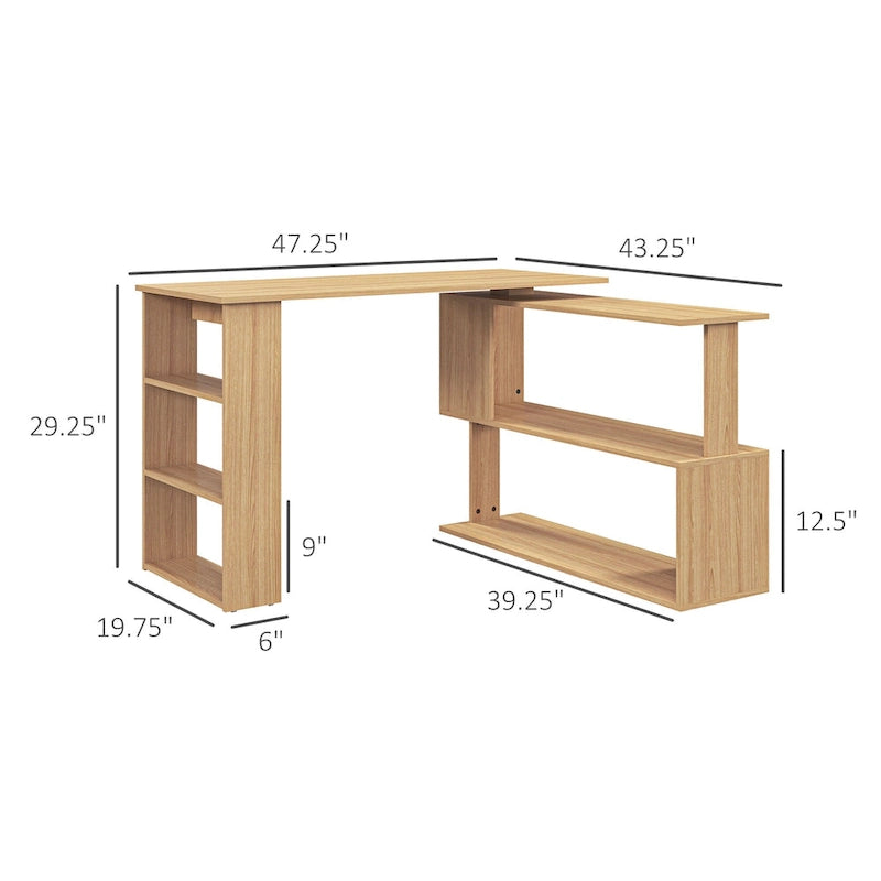 Bureau d'angle moderne en L avec support réglable et grand espace de rangement pour la maison ou les petits espaces