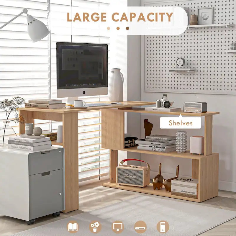 Bureau d'angle moderne en L avec support réglable et grand espace de rangement pour la maison ou les petits espaces