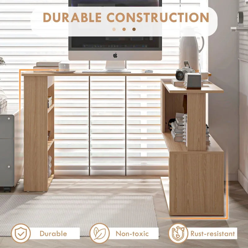 Bureau d'angle moderne en L avec support réglable et grand espace de rangement pour la maison ou les petits espaces