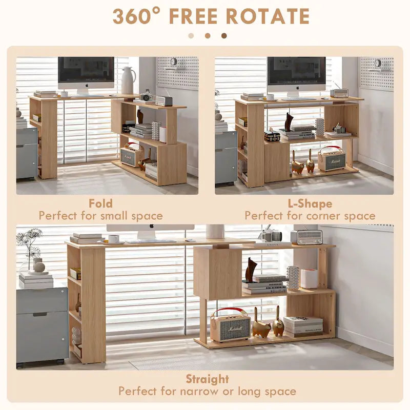 Bureau d'angle moderne en L avec support réglable et grand espace de rangement pour la maison ou les petits espaces