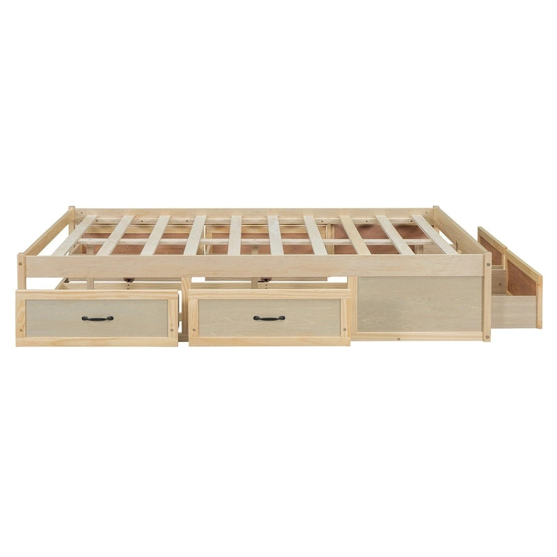 Lit plateforme double avec 6 tiroirs de rangement