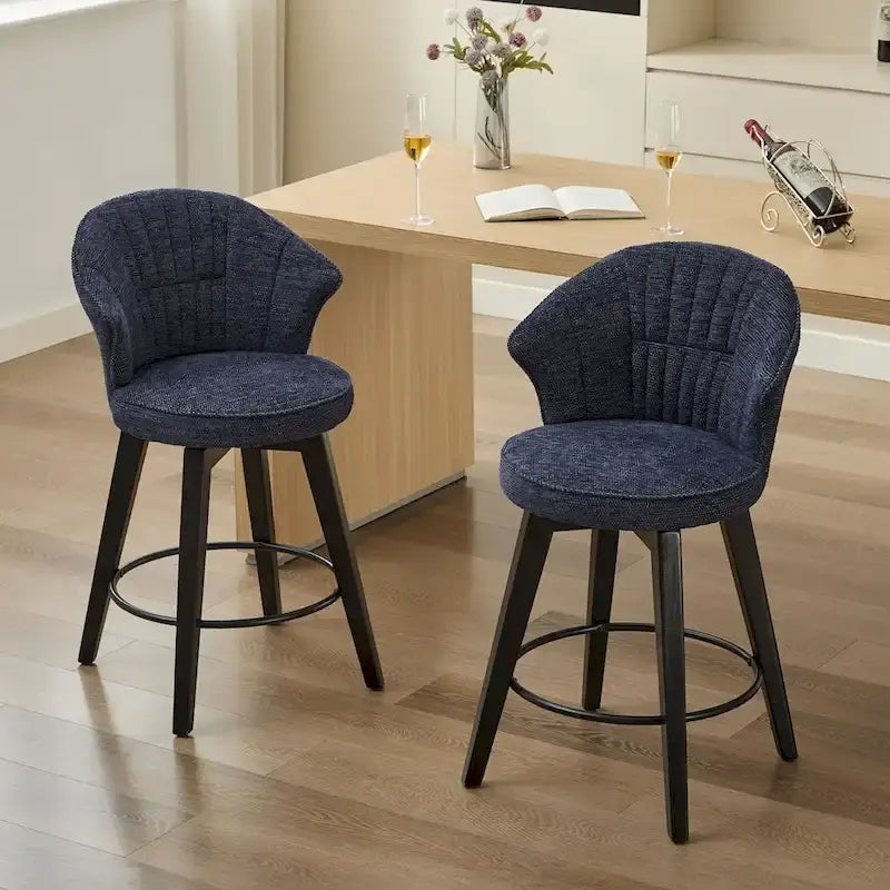Tabouret de bar pivotant à hauteur de comptoir de 25 pouces avec dossier ailé et revêtement en chenille