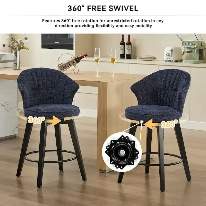 Tabouret de bar pivotant à hauteur de comptoir de 25 pouces avec dossier ailé et revêtement en chenille