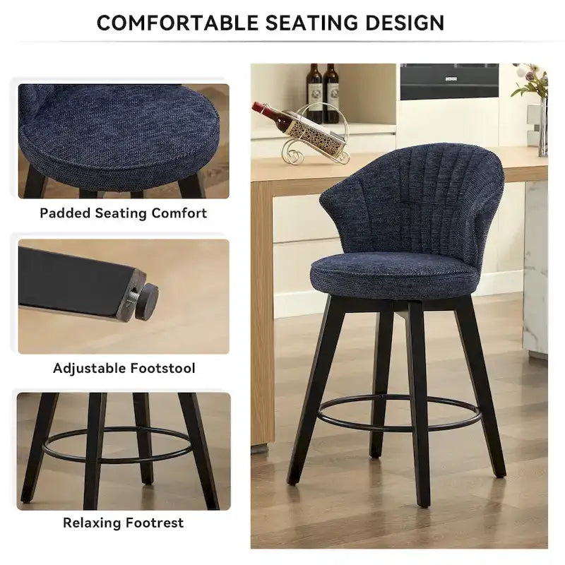 Tabouret de bar pivotant à hauteur de comptoir de 25 pouces avec dossier ailé et revêtement en chenille