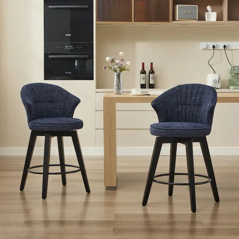 Tabouret de bar pivotant à hauteur de comptoir de 25 pouces avec dossier ailé et revêtement en chenille