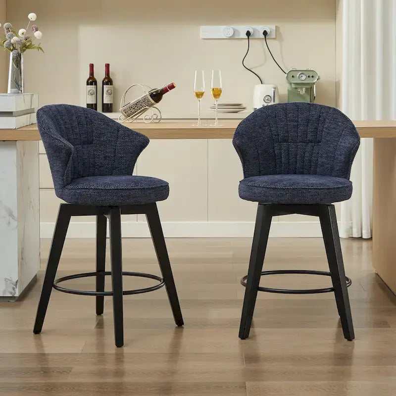 Tabouret de bar pivotant à hauteur de comptoir de 25 pouces avec dossier ailé et revêtement en chenille