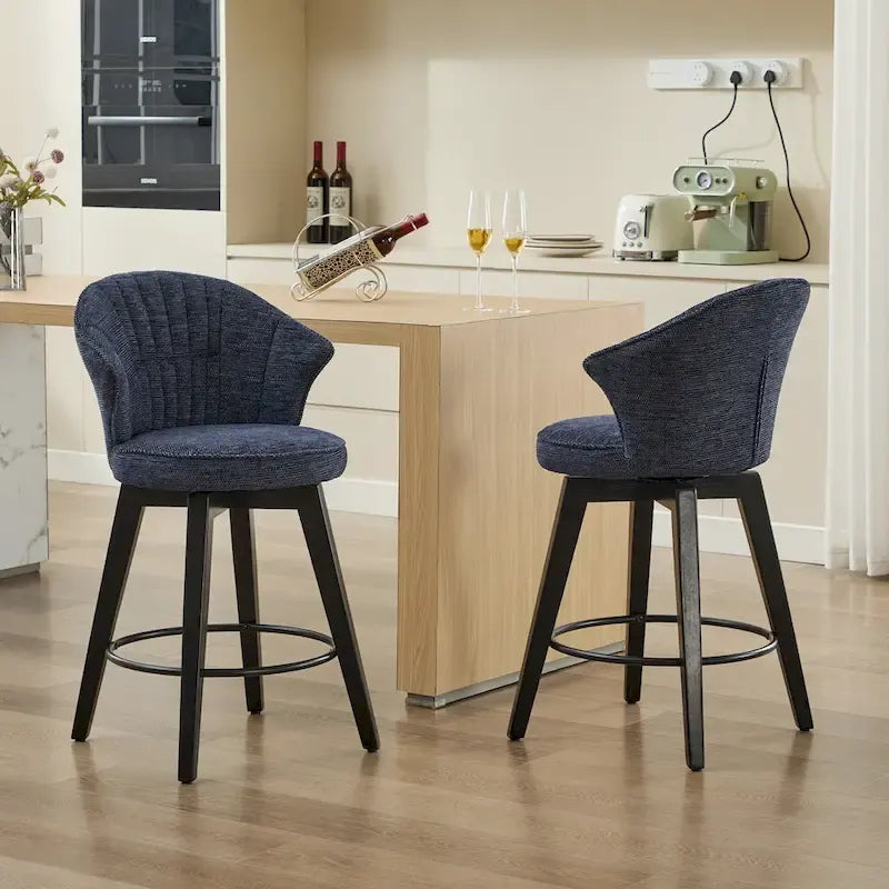 Tabouret de bar pivotant à hauteur de comptoir de 25 pouces avec dossier ailé et revêtement en chenille
