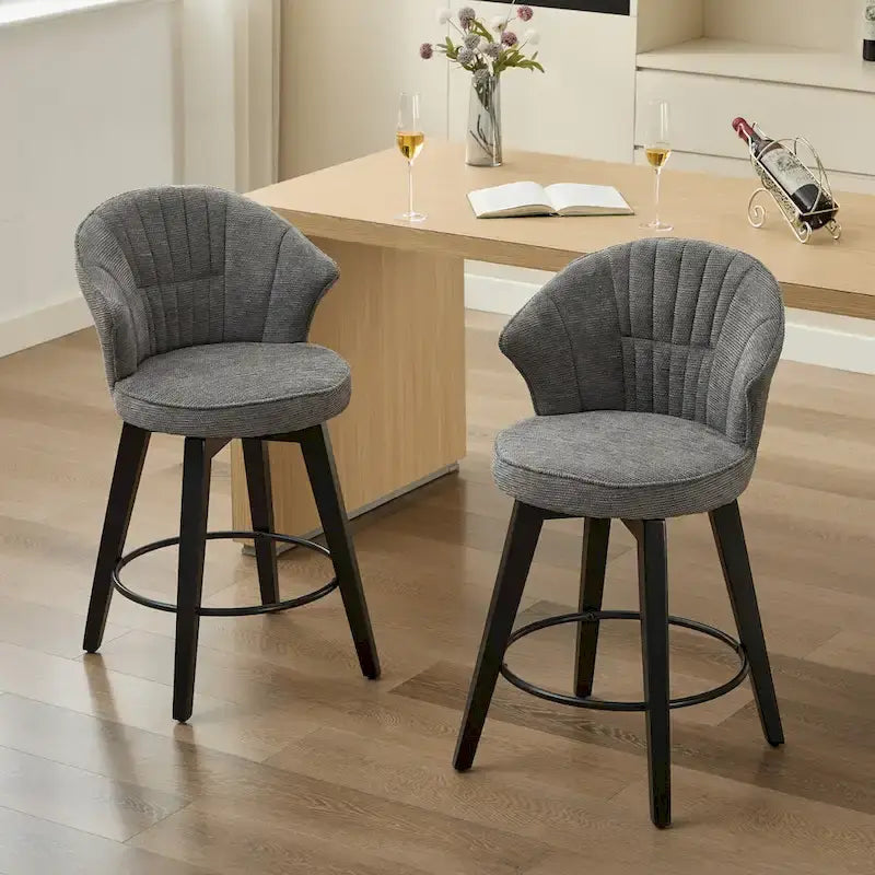 Tabouret de bar pivotant à hauteur de comptoir de 25 pouces avec dossier ailé et revêtement en chenille