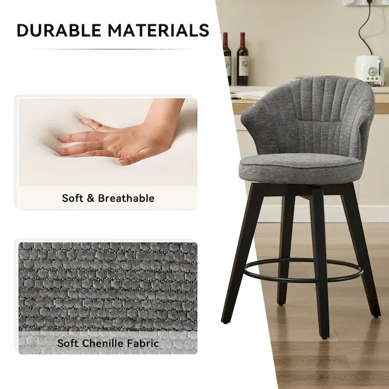 Tabouret de bar pivotant à hauteur de comptoir de 25 pouces avec dossier ailé et revêtement en chenille