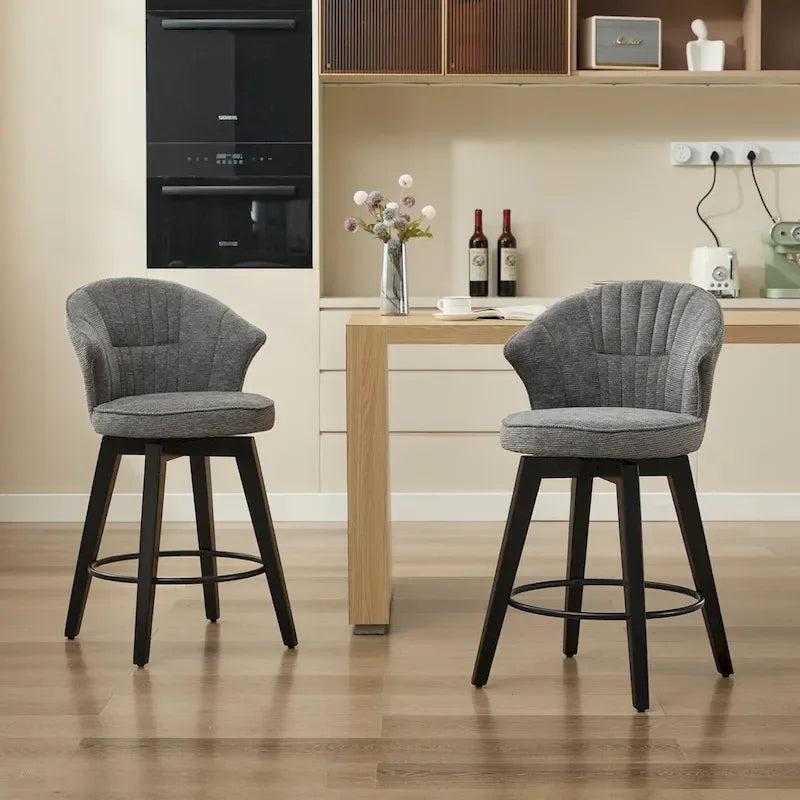 Tabouret de bar pivotant à hauteur de comptoir de 25 pouces avec dossier ailé et revêtement en chenille