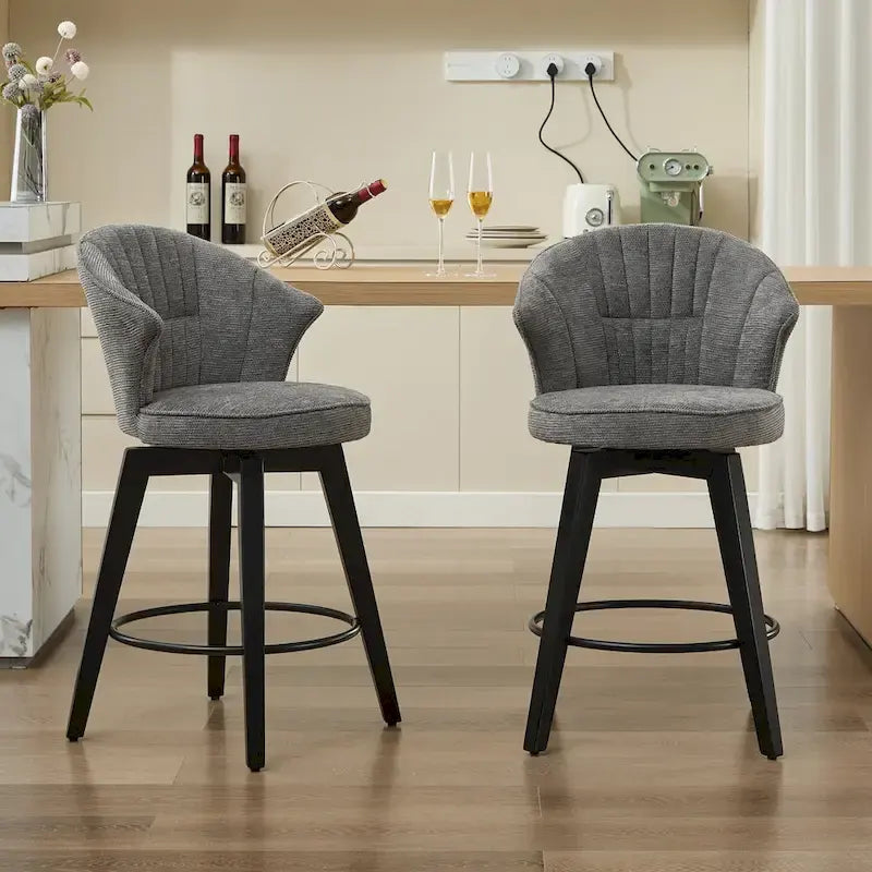 Tabouret de bar pivotant à hauteur de comptoir de 25 pouces avec dossier ailé et revêtement en chenille