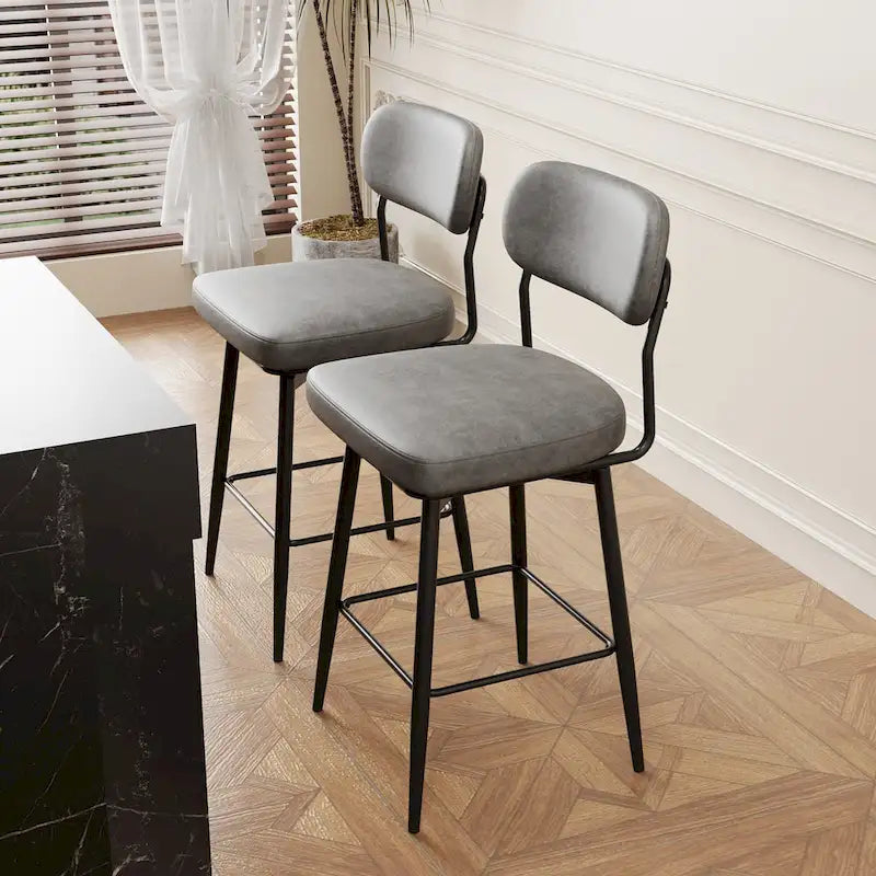 Tabouret de bar à hauteur de comptoir pivotant à 360°, en cuir, avec base en fer