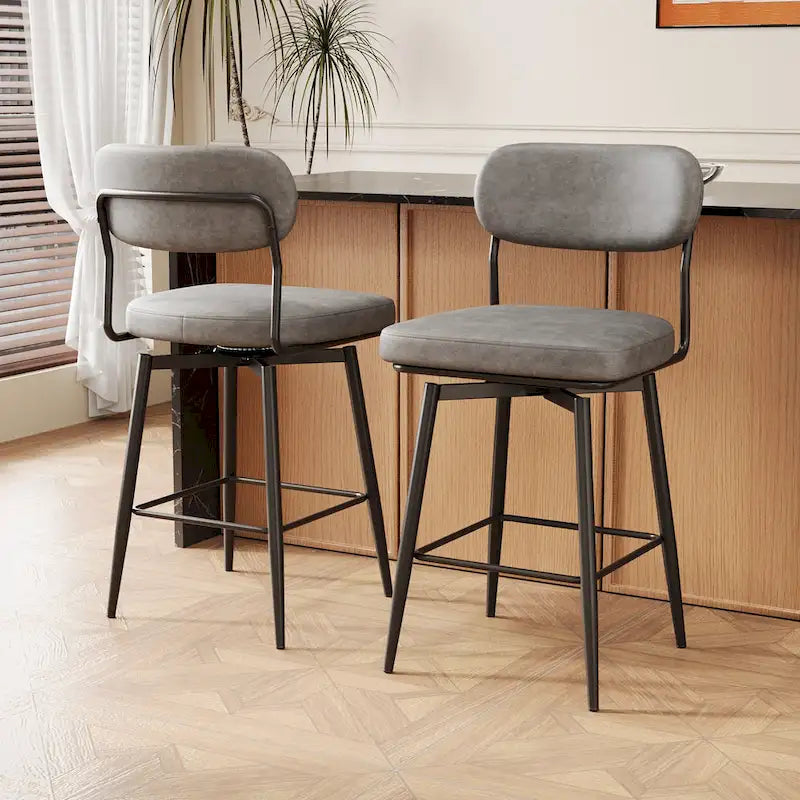 Tabouret de bar à hauteur de comptoir pivotant à 360°, en cuir, avec base en fer