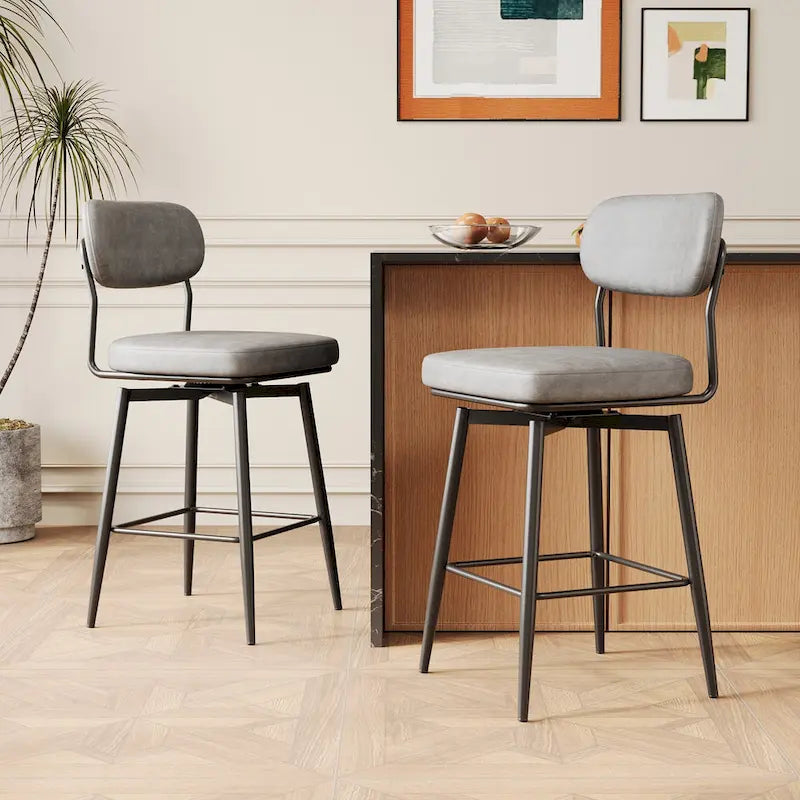Tabouret de bar à hauteur de comptoir pivotant à 360°, en cuir, avec base en fer