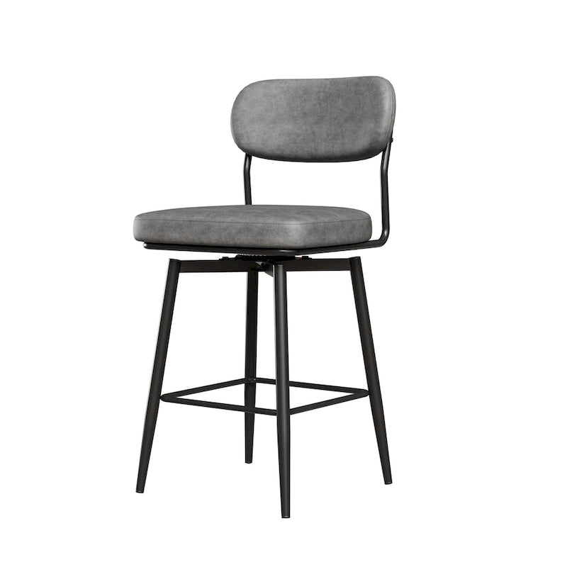 Tabouret de bar à hauteur de comptoir pivotant à 360°, en cuir, avec base en fer
