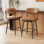 Tabouret de bar à hauteur de comptoir pivotant à 360°, en cuir, avec base en fer