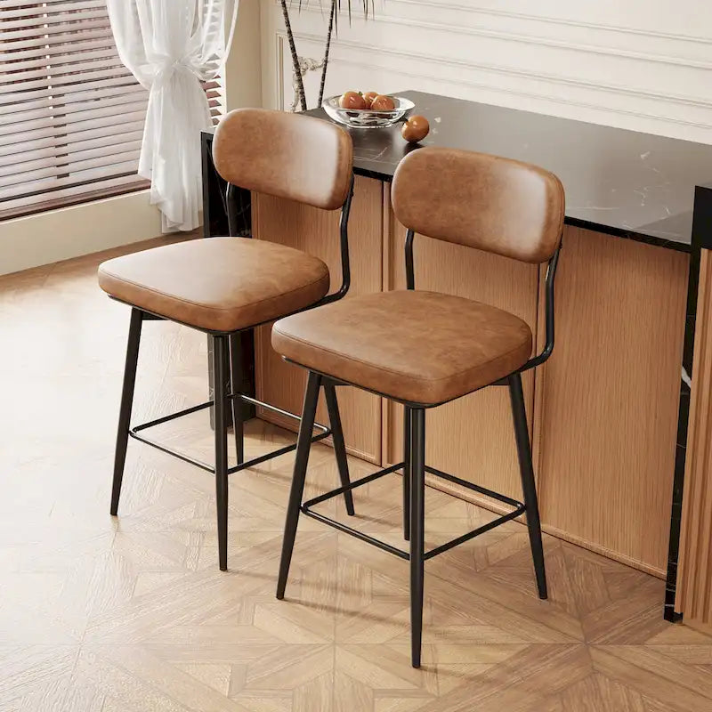Tabouret de bar à hauteur de comptoir pivotant à 360°, en cuir, avec base en fer