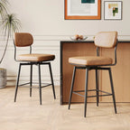 Tabouret de bar à hauteur de comptoir pivotant à 360°, en cuir, avec base en fer