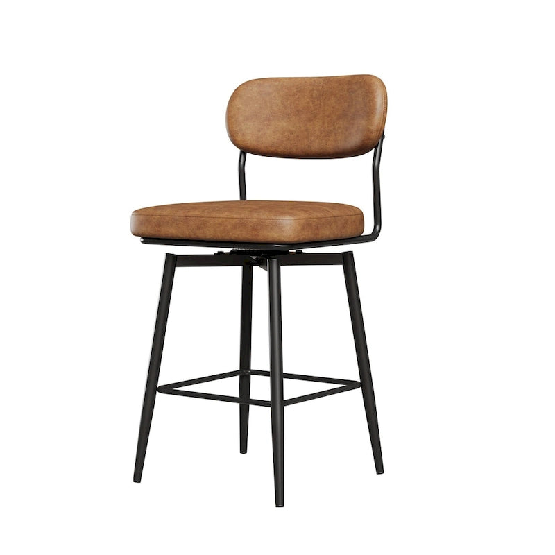 Tabouret de bar à hauteur de comptoir pivotant à 360°, en cuir, avec base en fer
