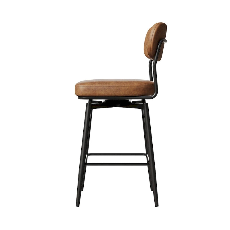 Tabouret de bar à hauteur de comptoir pivotant à 360°, en cuir, avec base en fer