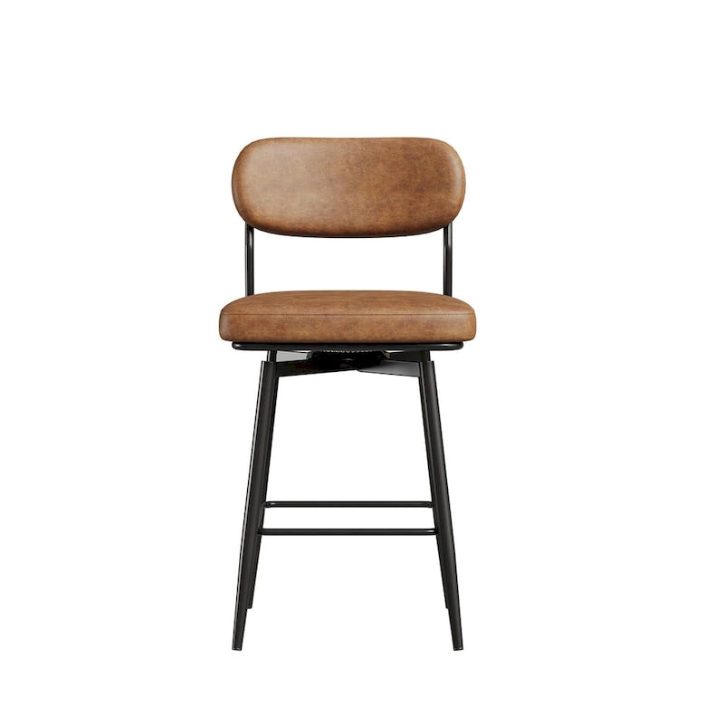 Tabouret de bar à hauteur de comptoir pivotant à 360°, en cuir, avec base en fer