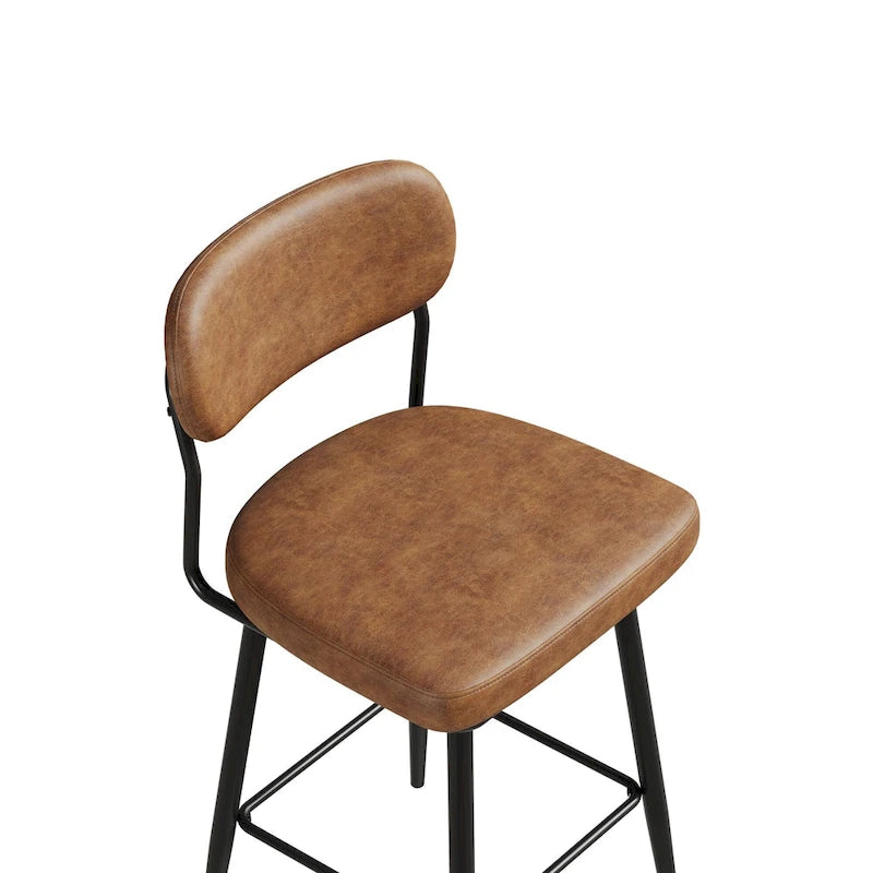 Tabouret de bar à hauteur de comptoir pivotant à 360°, en cuir, avec base en fer