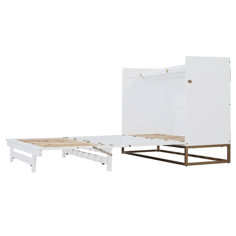 Lit escamotable Queen avec meuble de rangement, multifonctionnel, capacité de 180 kg