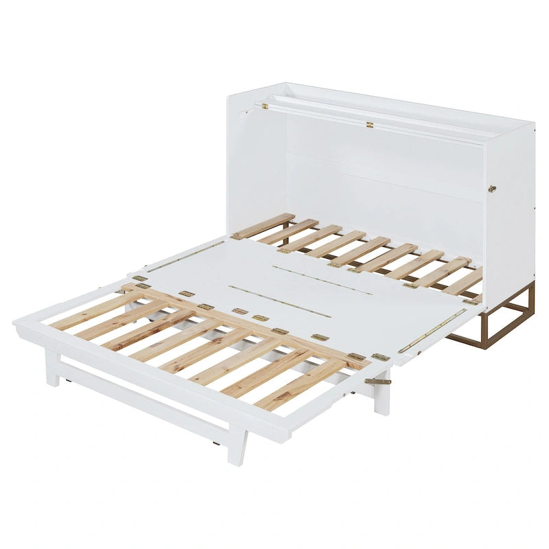 Lit escamotable Queen avec meuble de rangement, multifonctionnel, capacité de 180 kg