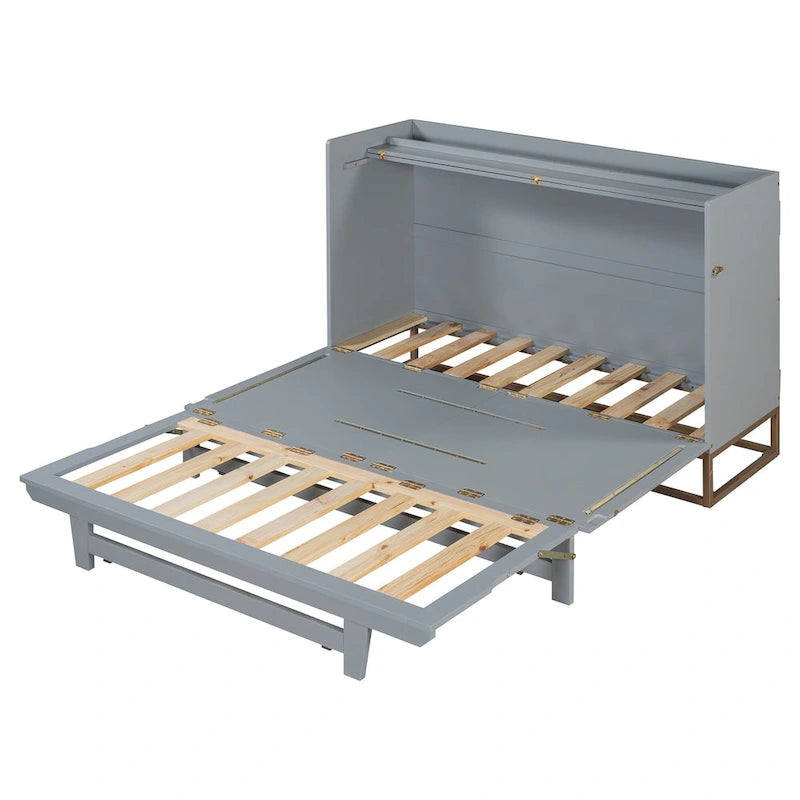 Lit escamotable Queen avec meuble de rangement, multifonctionnel, capacité de 180 kg
