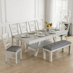 Table de salle à manger rectangulaire extensible en bois massif avec banc