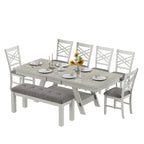 Table de salle à manger rectangulaire extensible en bois massif avec banc