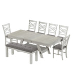 Table de salle à manger rectangulaire extensible en bois massif avec banc