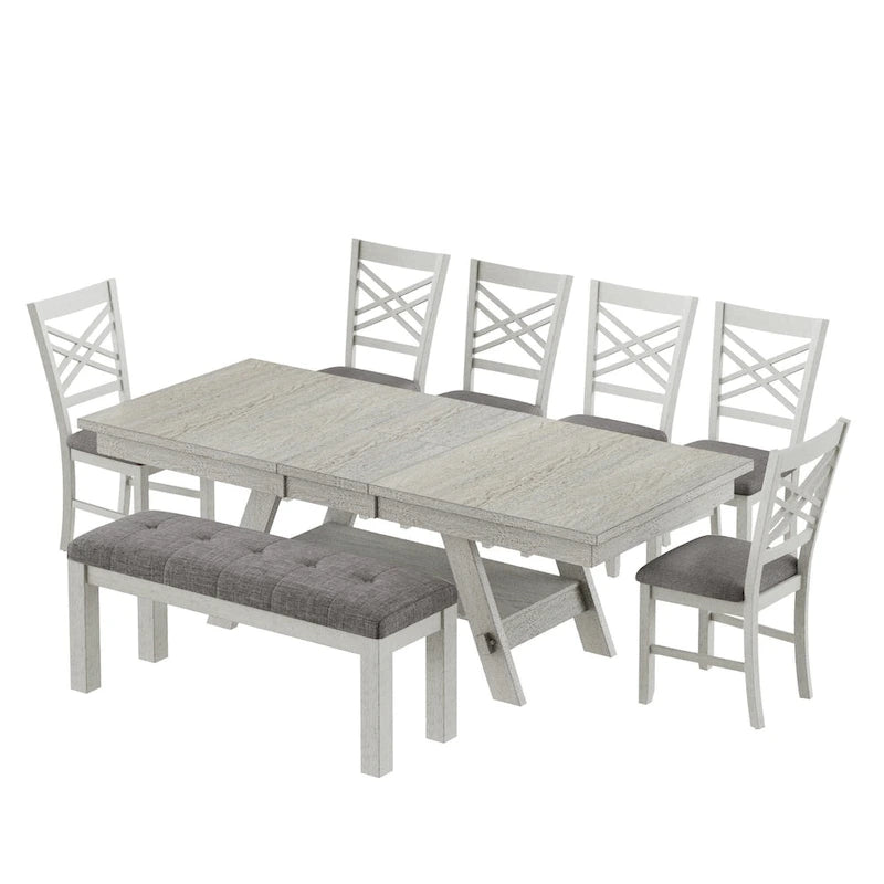 Table de salle à manger rectangulaire extensible en bois massif avec banc