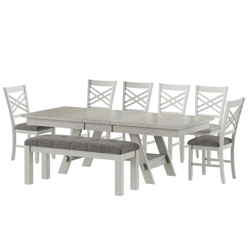 Table de salle à manger rectangulaire extensible en bois massif avec banc