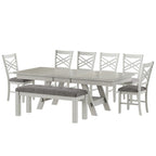 Table de salle à manger rectangulaire extensible en bois massif avec banc