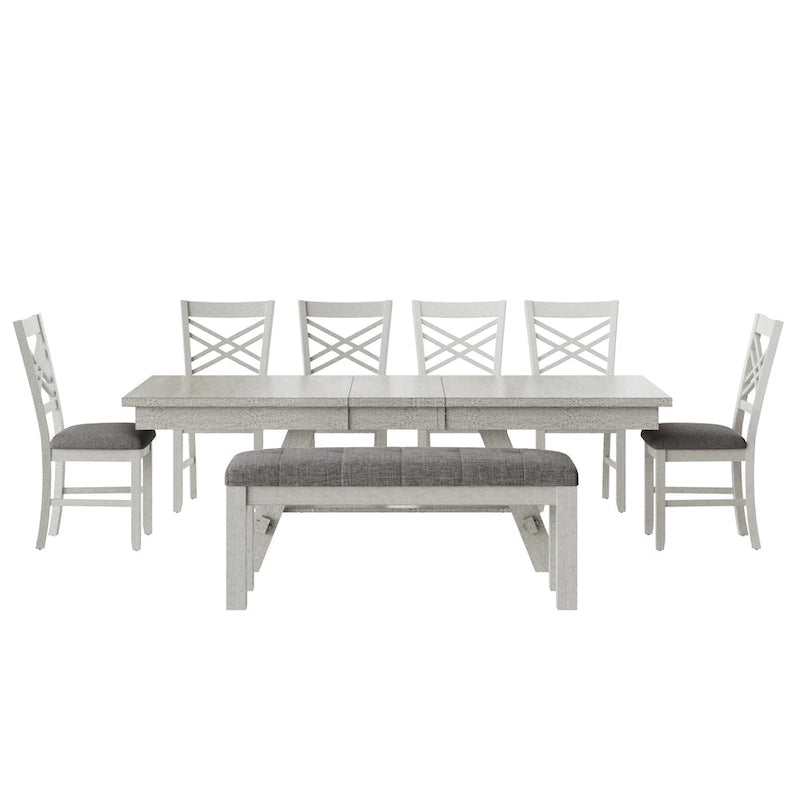 Table de salle à manger rectangulaire extensible en bois massif avec banc