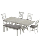 Table de salle à manger rectangulaire extensible en bois massif avec banc